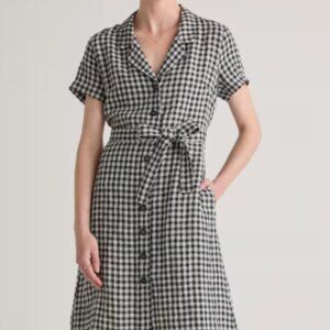 Quince 100% European Linen Button Front Dress in khaki and black - size M